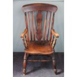 A 19th century beech, ash and elm country kitchen chair,