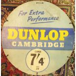 A vintage Dunlop cardboard Cambridge circular advertising sign, 60cm,