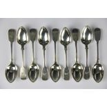 A set of nine fiddle pattern teaspoons, James & Josiah Williams, Exeter 1861, each monogrammed, 14.