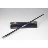 A Victorian silver mounted ebony conductors baton, two piece, in original fitted case, London 1871,