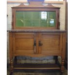 A Victorian ash wash stand, with green tile mirror back and marble top,