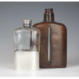 A silver plate and glass spirit flask, early 20th century,