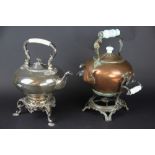 A silver plated spirit kettle, stand and burner, early 19th century,