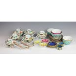 Six Chinese egg shell porcelain rice bowls, covers and stands,