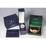 A Mappin & Webb gentleman's wristwatch with black leather strap, guarantee card and original box,