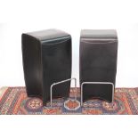 A pair of modern stitched leather stools, with metal foot rests, 75cm H,