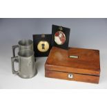 A 19th century walnut writing slope, with two glass inkwells, 27cm,