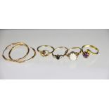A collection of jewellery, to include; a star ruby ring set in yellow metal, indistinctly stamped,