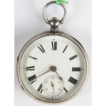 A Victorian silver key wind pocket watch, Roman numeral dial with subsidiary seconds,