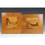 Two marquetry panels in the manner of Rowley Gallery, the first of Ben Lamond in Scotland,