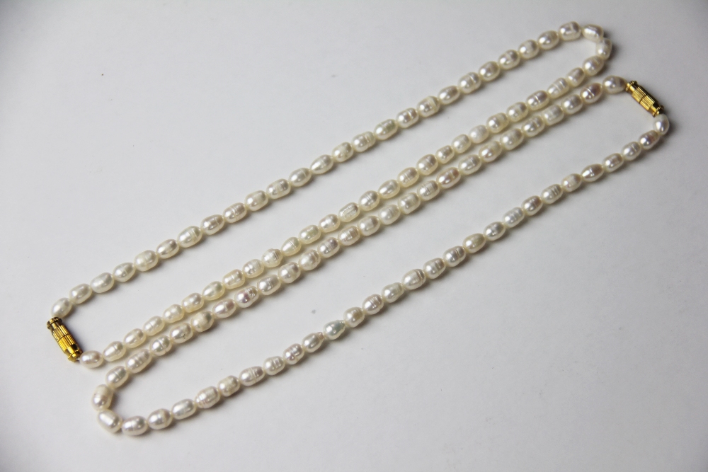 Two freshwater pearl necklaces,