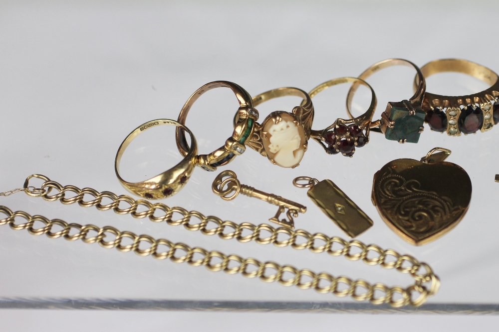 A collection of 9ct gold jewellery, to include; a 9ct gold fancy link bracelet,