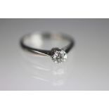 A solitaire diamond ring, the old brilliant cut diamond within claw setting,