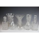 A collection of glass ware to include; a thistle shaped glass vase,