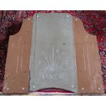 A large Art Deco peach and clear glass overmantel mirror, with foliate detailing,