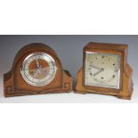 An Art Deco Everite oak cased mantle clock, retailed by H Samuel, Manchester,