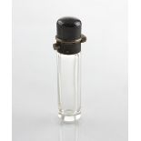 A silver niello mounted glass scent bottle, the glass vial with cap top,