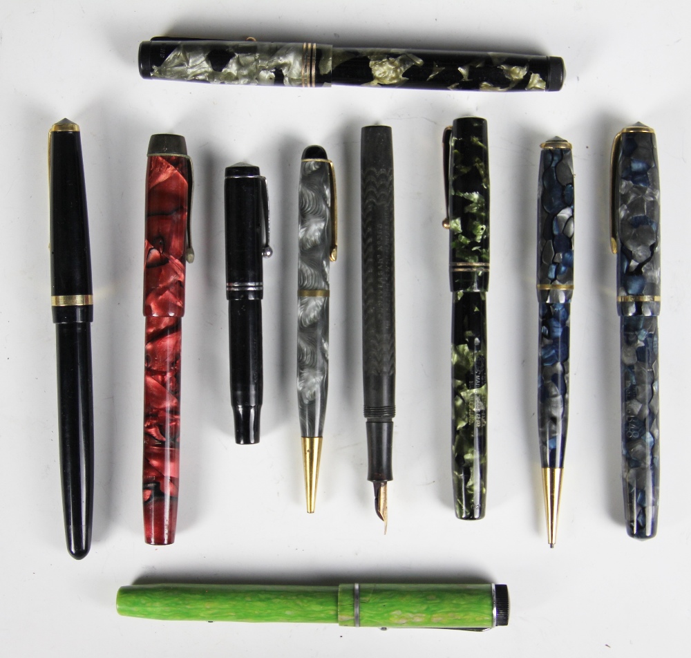 A Swan Mabie Todd fountain pen, with marbled green/black finish, a Conway Stewart No 479,