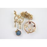 A seed pearl set Art Nouveau pendant, of floral sinuous form,