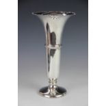 A George V tall silver trumpet vase, with scroll moulded flared rim, Birmingham 1931 (loaded base),