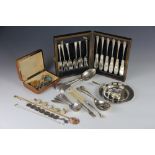 Assorted silver and plated wears to include; three silver Albany pattern teaspoons,