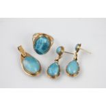 A collection of turquoise coloured stone set jewellery, to include; a cabochon set ring,