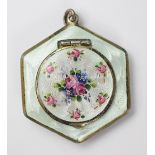 A Victorian silver and enamelled compact, of hexagonal form,