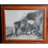 After George Morland, pair of black and white prints, Horse in a stable & horse and boy,