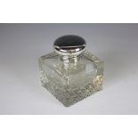 A large silver topped glass inkwell, Goldsmiths and Silversmiths Co Ltd, London 1924,