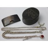 A silver calling card sleeve, Birmingham 1894, inscribed lion and snake crest and initialled 'FWM',