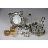 A collection of silver items, to include; a silver frame, Birmingham 1904 (at fault),