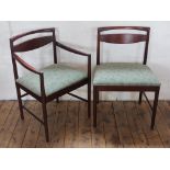 A set of eight early 1970's stained wood dining chairs, in the manner of Archie Shine,