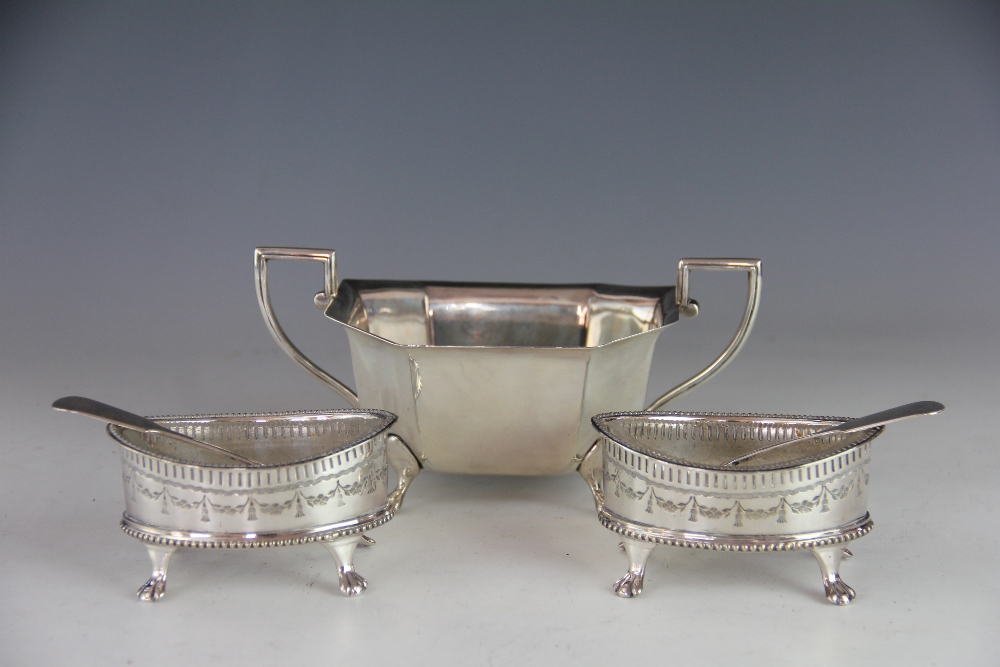 A George V silver twin handles sugar bowl, Viners Ltd, Sheffield 1933, 6.