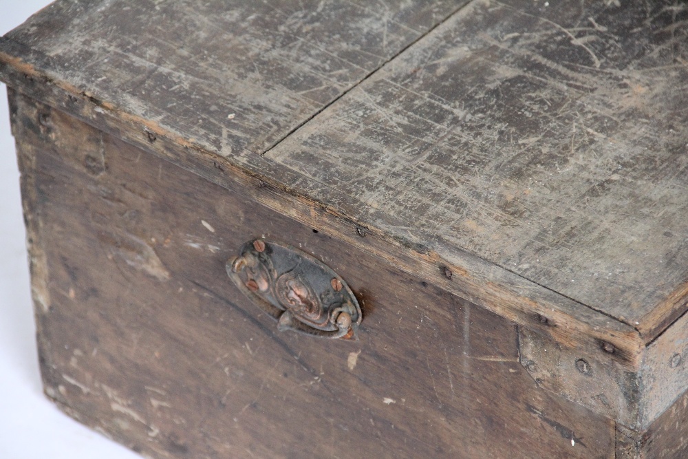 A pine bible type box, with Art Nouveau handles, 29cm H x 65cm W x 46. - Image 2 of 3