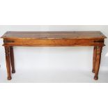 A modern hard wood hall table, with rectangular top, on turned legs,