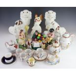 A collection of assorted ceramics, to include; a pair of gilt highlighted white glazed spaniels,