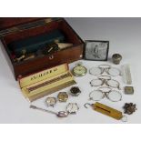 A 19th century rosewood box, enclosing various objects of vetru, including four watches - Tradition,