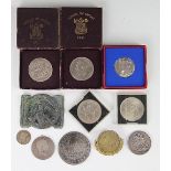 A collection of coins and commemorative crowns, a George III crown dated 1820,