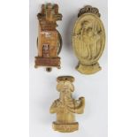 Three antique brass door novelty knockers, to include; The smallest house in Great Britain 9.