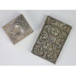 A Nathaniel Mills silver filigree work calling card case, with a central cartouche, monogrammed,