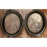 English School - early 19th century, pair of oval mezzotints, 'August' and 'September',