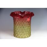 A rare Arts and Crafts glass oil lamp shade, in the manner of Webb, graduated ruby to yellow colour,