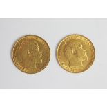 Two gold Edward VII half sovereigns dated 1905 and 1910 (2)