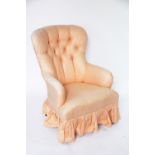 A modern bedroom chair, with striped orange upholstery,