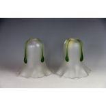 A pair of Art Nouveau frosted glass light shades, with green tear drop detailing, 14.