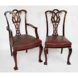 A set of six late Victorian carved mahogany dining chairs, including two with arms,