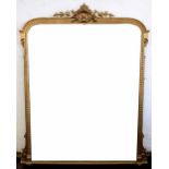 A Victorian carved gilt wood and gesso overmantel mirror, with foliate shell crest,