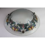 A French Art Nouveau frosted glass plafonnier, decorated with butterflies, 39cm diameter,