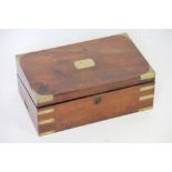 An early 19th century campaign style brass bound walnut writing slope, (as found),