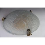 A French Art Deco frosted opaline glass plafonnier, with moulded signature M.